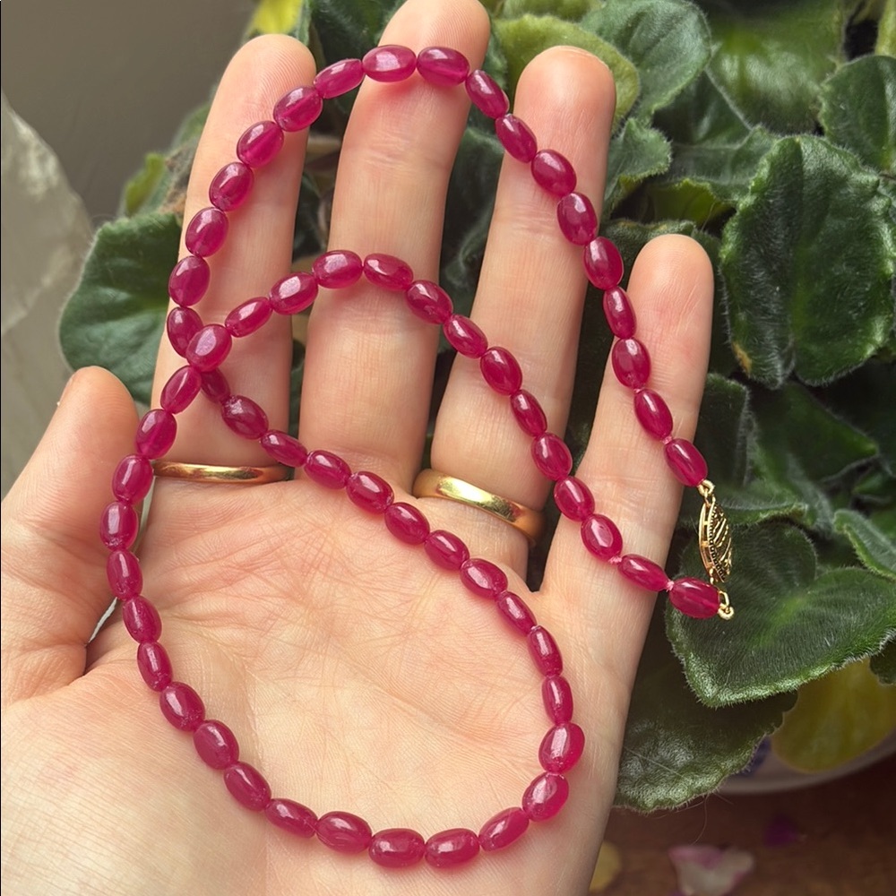 14k solid gold & natural ruby beaded necklace strand 🌹Make Offers!